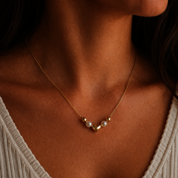 Žluté zlato náhrdelník s perličkami a srdcem 42+5cm